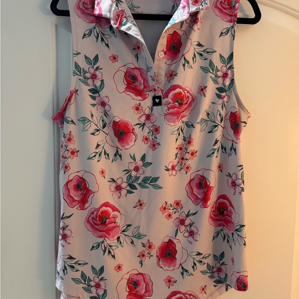 Bad Birdie Women’s Sleeveless Golf Polo - XL - Pink Floral